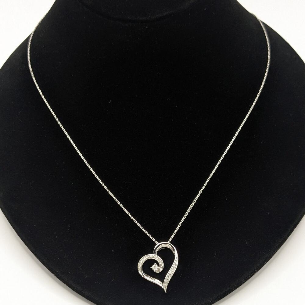 Sterling Silver 925 Real Diamond Accent Heart Pendant Necklace Signed RL 21in